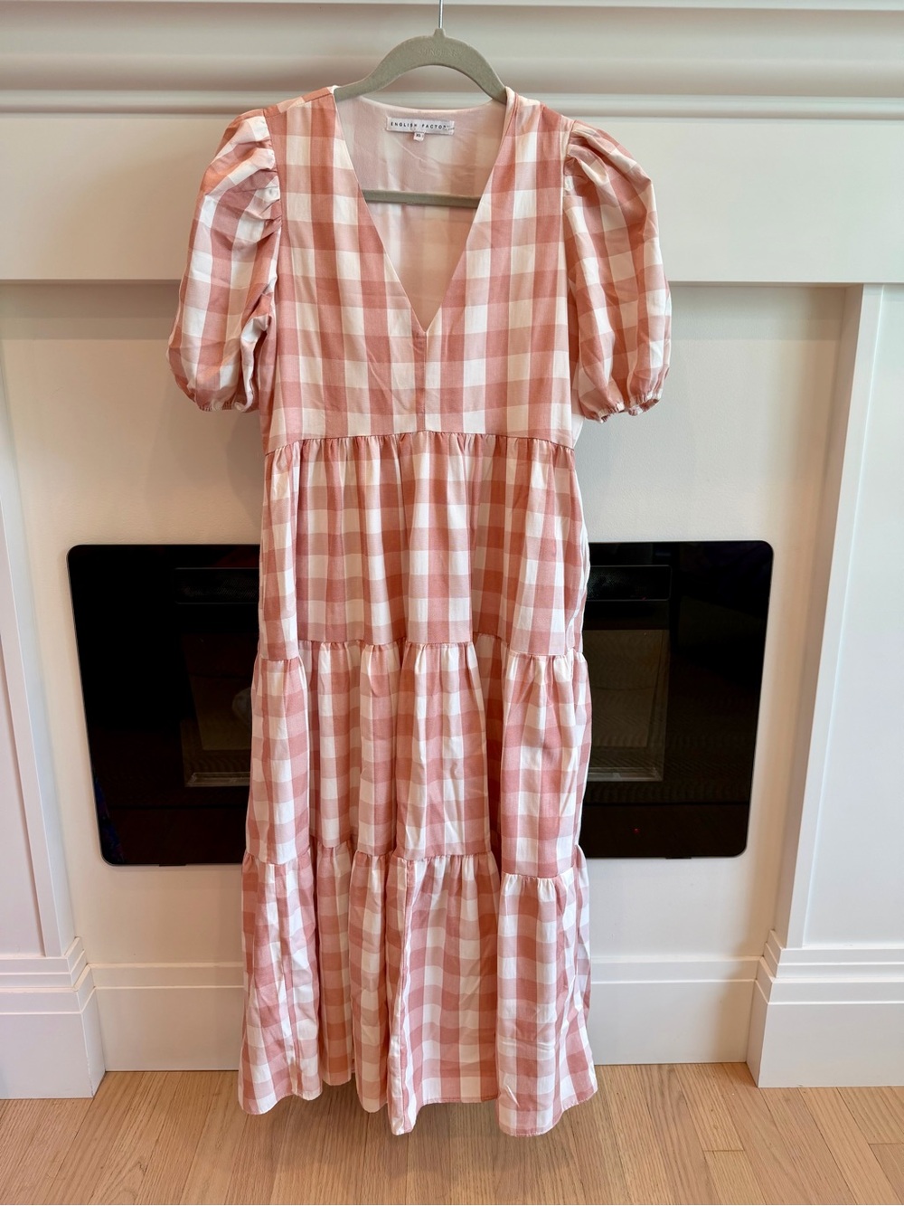 English Factory Pink and White Gingham Midi Dress